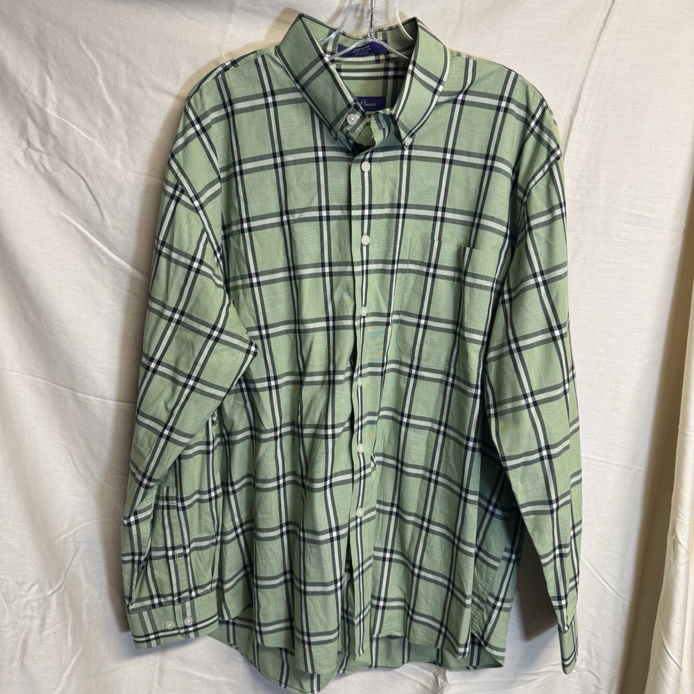 Alan Flusser Shirt Mens XL Green Plaid Button Down Long Sleeve Cotton